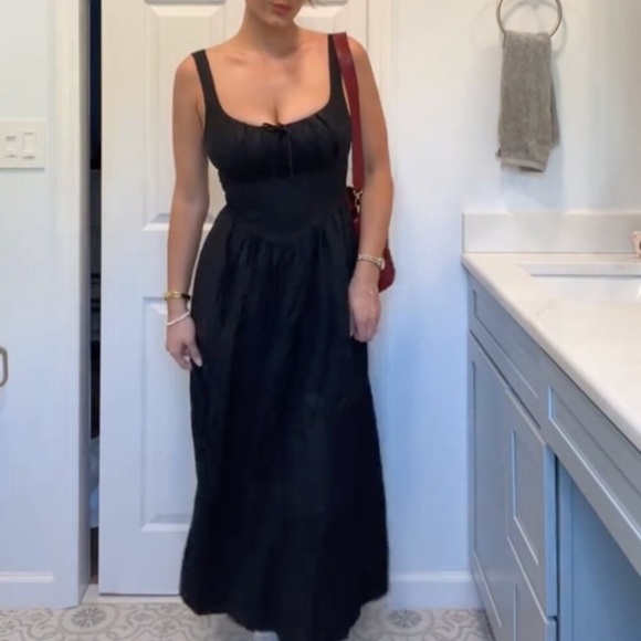 NWT Reformation Balia Linen Sleeveless A Line Midi Dress Black - Picture 1 of 16